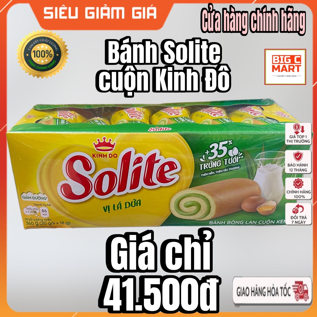 Bánh Bông Lan cuộn Solite siêu mềm(360gr) vị Lá Dứa/Bơ Sữa/Dâu date mới