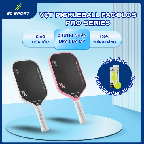 Vợt Pickleball FACOLOS PRO SERIES Hybrid Pro 16MM tiêu chuẩn Mỹ (UPA) chất liệu sợi carbon, sợi thủy