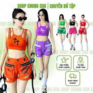 Bộ tập nữ (CÓ BÁN RỜI), Áo bra thập + Quần đùi kaki tập aerobic, zumba, đồng phục hội nhóm, sport
