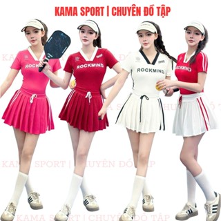 Bộ tập pickleball nữ áo croptop mix chân váy xếp li hàng quảng châu tập Pickleball, Tenis golf, BP45