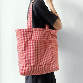 Túi Tote , Túi Vải Cotton Caro Đỏ Phong Cách  Đơn Giản, Vintage TMC5200