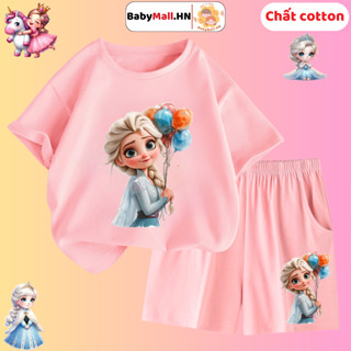 Bộ quần áo hình Công Chúa Tuyết Elsa cho bé gái BABYMALL đồ bộ thun cộc tay cho bé chất cotton