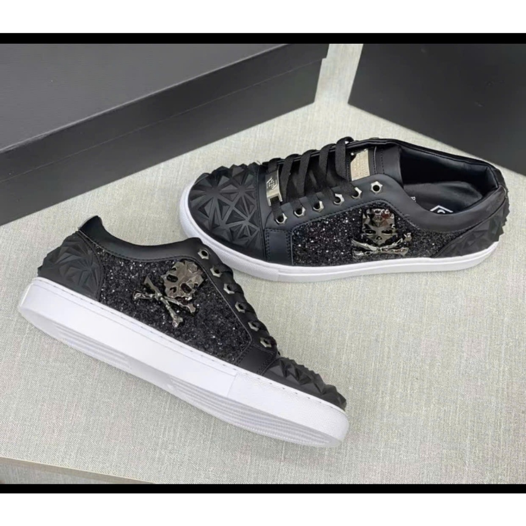 Giày philipp plein nam - Slipon nam Philipp Plein da Pu phủ kim tuyến tag đinh phối mũi cao su nổi k