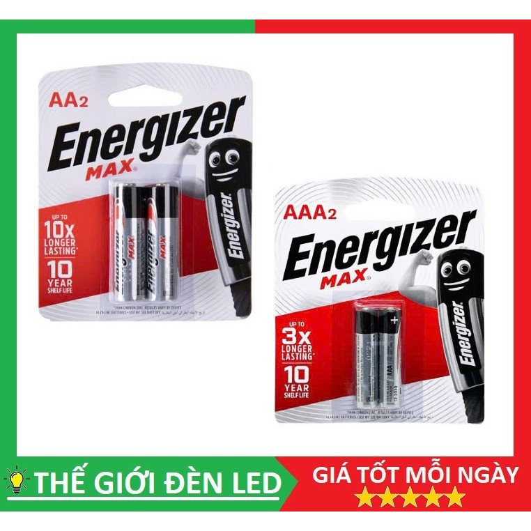 Vỉ 2 viên Pin Energizer 1.5V AA MAX (Pin tiểu) AA (Pin đũa) hàng chính hãng