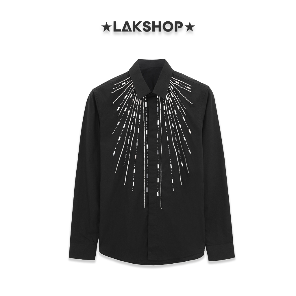LAK SHOP Áo Sơmi Embroidered Silver Stones Black Shirt