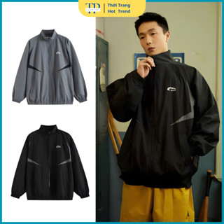 Áo khoác dù gió Unisex nam nữ hai lớp form rộng dài tay 2 màu đen xám logo in REOCHA TP SHOP