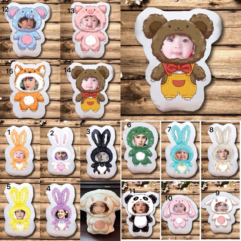 gấu baby three in theo yêu cầu ghép mặt 50cm/ gấu ôm baby three ghép mặt thiêts kế đặt in dễ thương