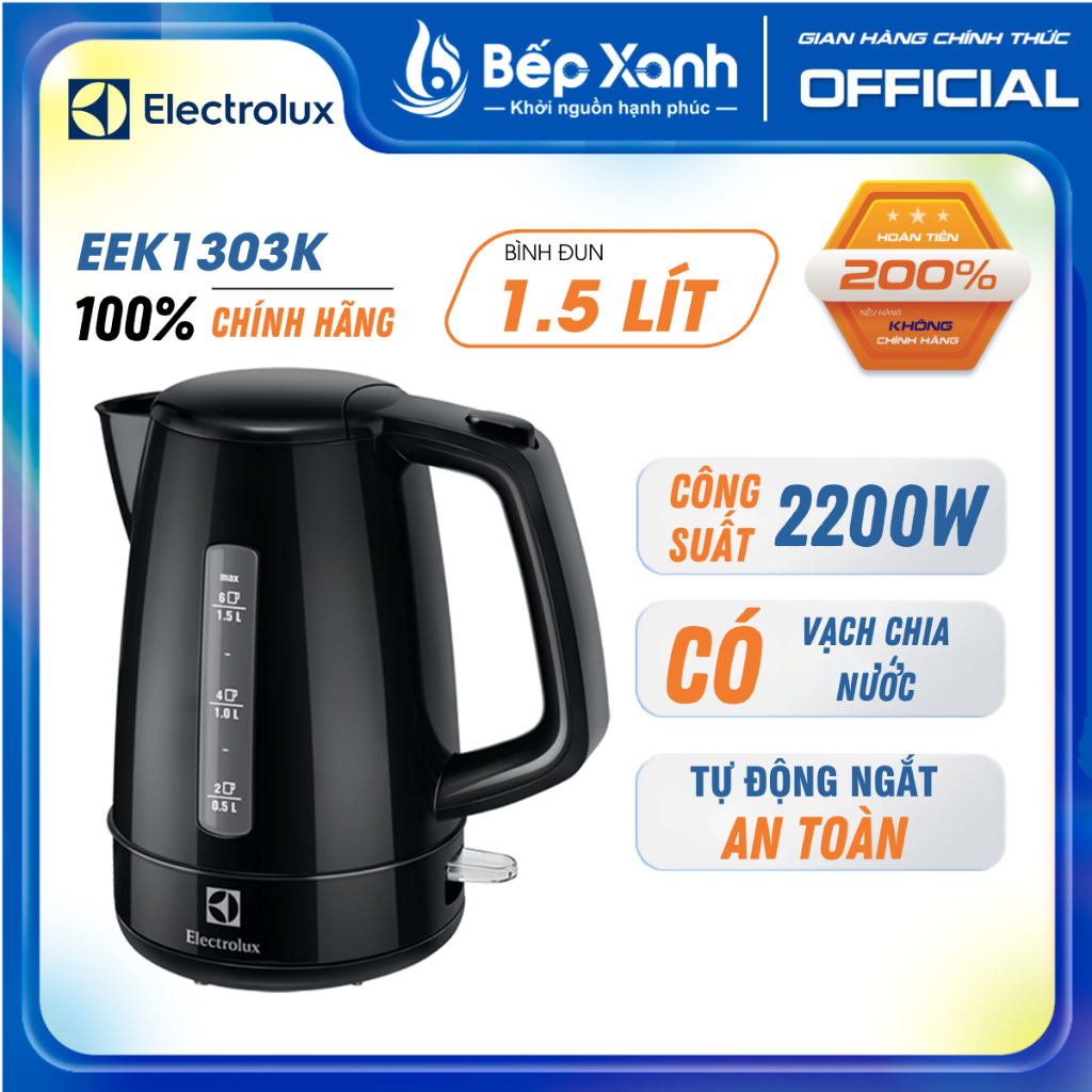 [HỎA TỐC HCM] Bình Đun Siêu Tốc Electrolux EEK1303K (1.5L) - Tự động ngắt an toàn