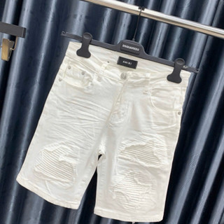 Quần cộc short bò Amiri đùi wash rách vá vải nhăn sóng QC8336