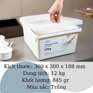 Thùng đựng 10kg, 12kg thiết kế nắp kéo thông minh chống bụi, chống ẩm mốc, côn trùng kèm cốc đong gạo chia vạch