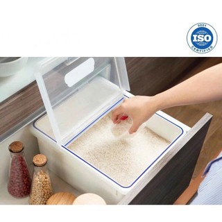 Thùng đựng 10kg, 12kg thiết kế nắp kéo thông minh chống bụi, chống ẩm mốc, côn trùng kèm cốc đong gạo chia vạch