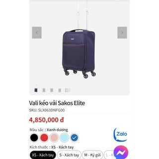 Thanh Lí Vali vải SAKOS,Vali vải siêu nhẹ SAKOS Elite và Vali kéo vải Sakos Starline size 19