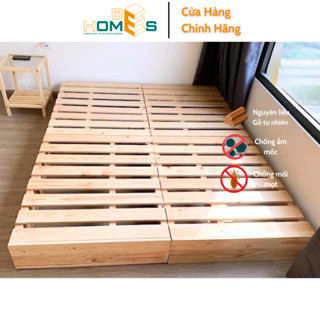 Giường pallet gỗ thông Behomes ráp sẵn, nan dày, đã được xử lí ẩm mốc mối mọi, (giá tính cho cả giường hoàn thiện)