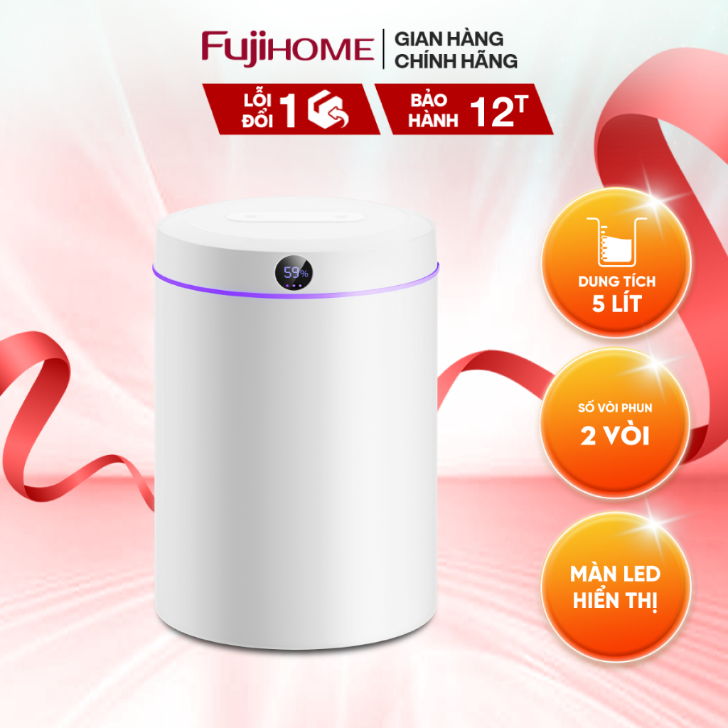 Máy phun sương tạo ẩm FUJIHOME HM05B xông tinh dầu, 3 tốc độ phun, màn led và đèn led hiển thị