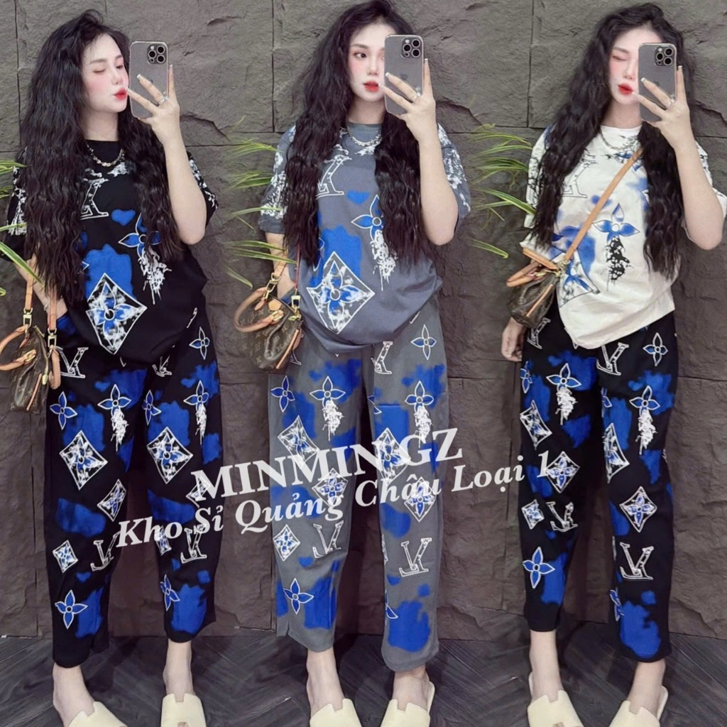 Set Bộ Thun Baggy LV LOANG  Hàng Quảng Châu cao cấp chuẩn Loại 1, Bộ đồ Nữ BAGGY THUN LV LOANG hottr