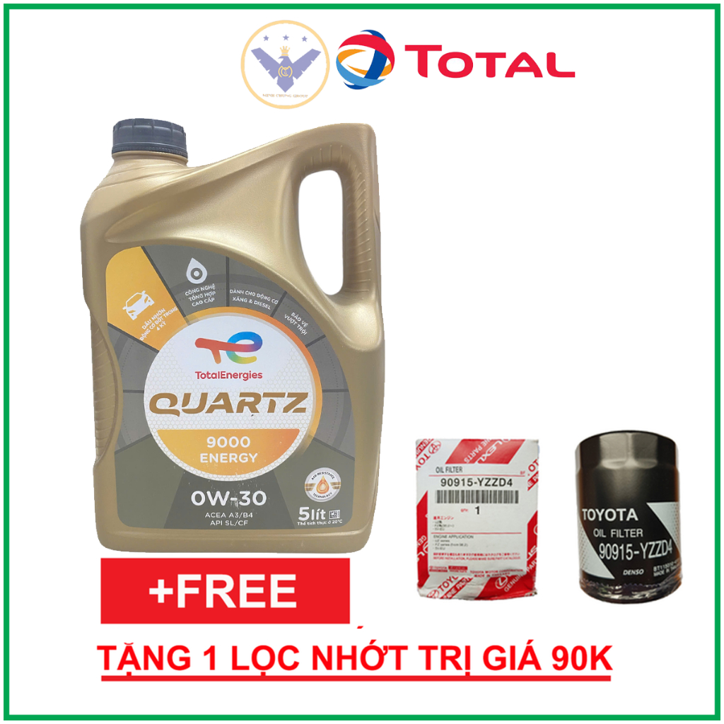 Dầu nhớt ô tô Total Quartz 9000 0W-30 5L tặng lọc nhớt cho xe Toyota Innova