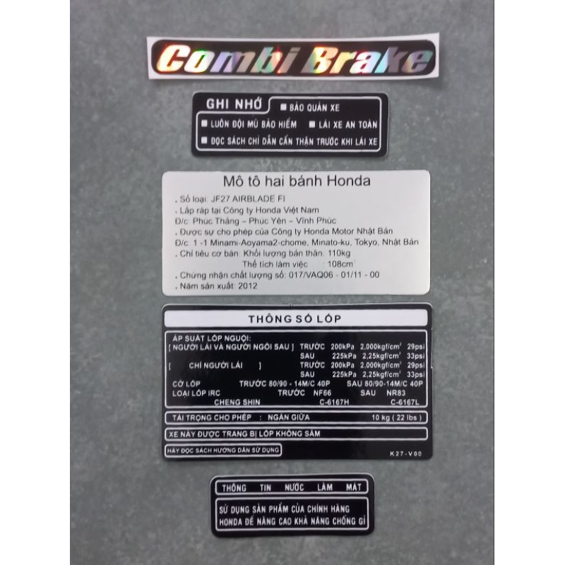 Bộ tem thông số Airblade đời 2010-2014 có sẵn keo dán