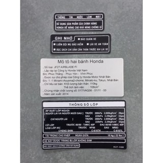 Bộ tem thông số Airblade đời 2010-2014 có sẵn keo dán