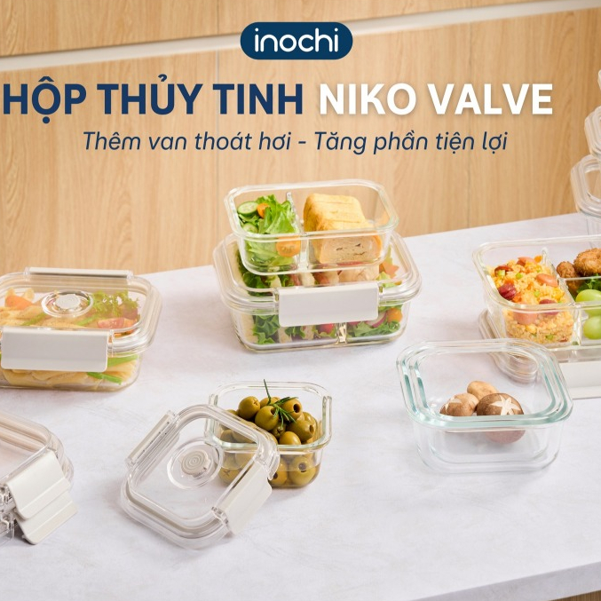 PURE✨VALVE - [CHIA NGĂN] Hộp Thủy tinh Nikko 💞Chính hãng inochi, Hộp cơm thuỷ tinh💞Hộp thực phẩm