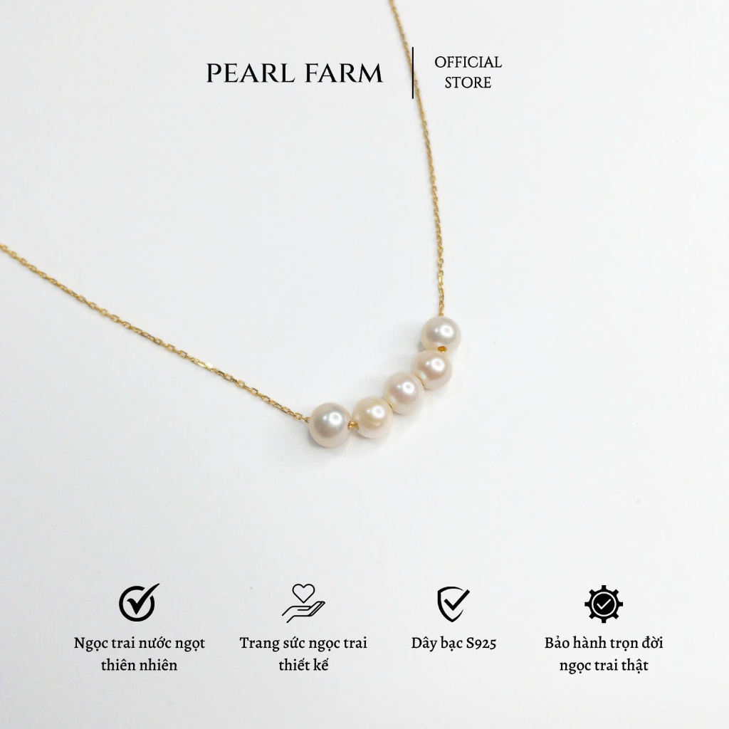 Dây Chuyền Ngọc Trai Nước Ngọt 5 Viên Gần Tròn Bạc S925 Pearl Farm