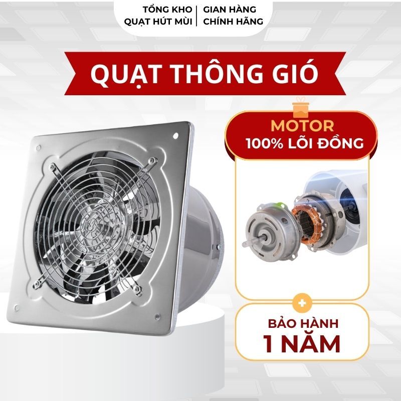 Quạt Thông Gió Hút Mùi Inox Vuông Nefa FD200 Quạt Hút Mùi Nhà Bếp Nhà vệ Sinh Hiệu Suất Cao Không Gâ