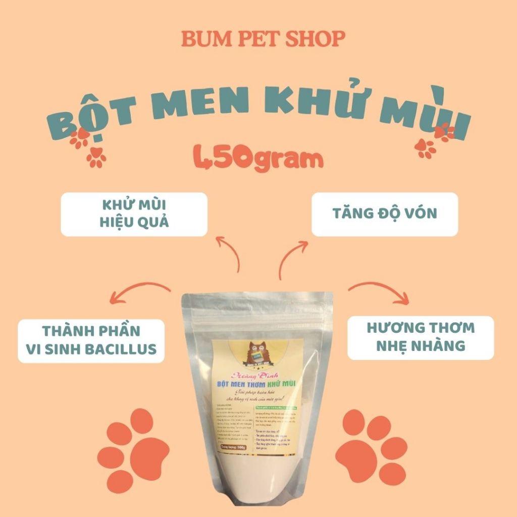 Bột men thơm khử mùi & tăng độ vón cục cát mèo - Gói 500g 