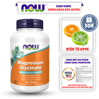 Viên uống Magnesium Glycinate 200mg, bổ sung magie giảm stress, hỗ trợ xương, cơ bắp Now Foods 180 viên từ Mỹ