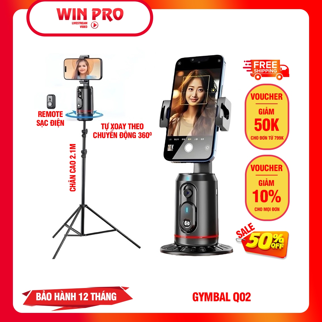 Gimbal Tripod Q02🚚FREESHIP💰 – Giá Đỡ Điện Thoại Xoay 360° AI, Nhận Diện Khuôn Mặt AI, Chụp Ảnh Quay Video Chuyên Nghiệp
