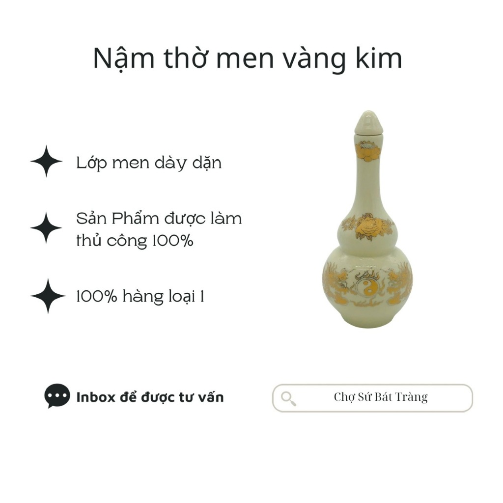 Nậm Thờ Men Vàng Kim - Chợ Sứ Bát Tràng - Hàng chuẩn loại 1