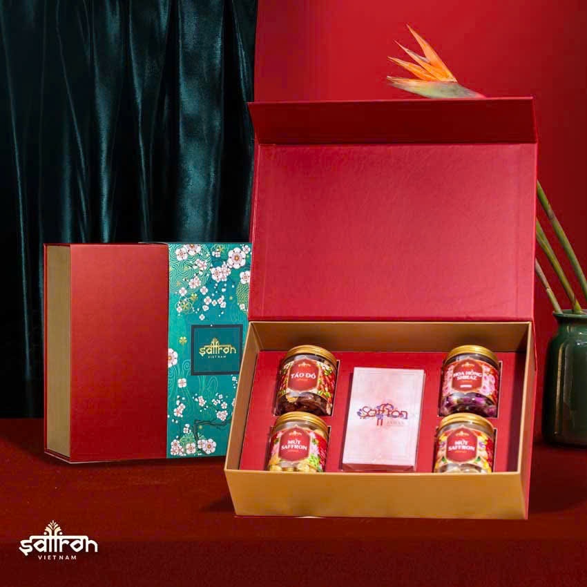Hộp quà Tặng  gồm saffron 1gr , 4 trà hoa cao cấp