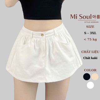 Chân Váy KaKi Dáng Ngắn Nhún Tùng Cạp Cao Có Lót Trong BigSize MiSoul, Váy Mini Dáng A Lưng Cao 387