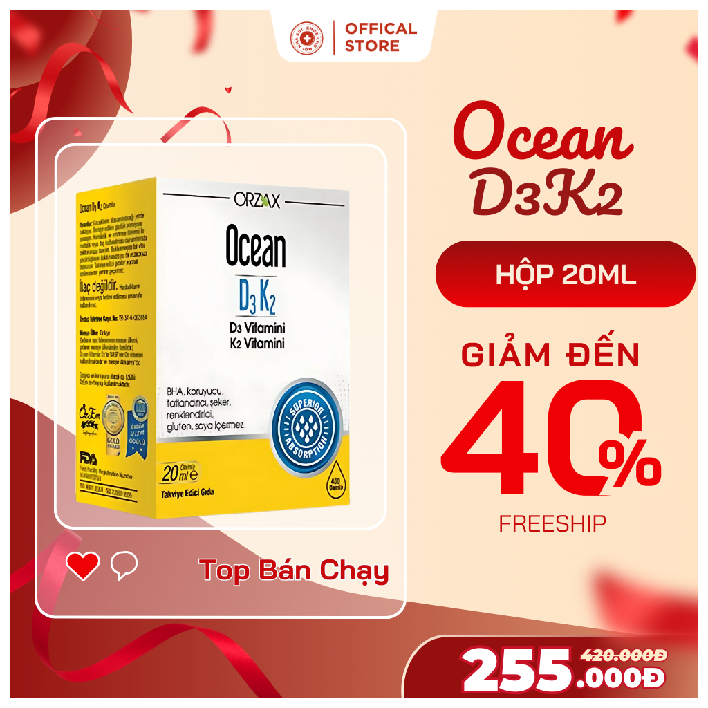 Ocean D3K2.Bổ Sung Giúp Tăng Cường Hấp Thu Canxi,Phát Triển Chiều Cao,Còi Xương.D3k2 Dạng Xịt