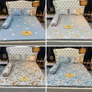 Mẫu Hoa lá nhỏ. Bộ ga giường thun Latico siêu lạnh Lụa (áo gối ôm khoá kéo)