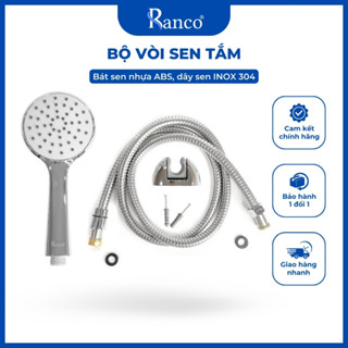 Bộ vòi hoa sen tắm RANCO đầu nhựa ABS 100mm cao cấp, dây inox 304 lõi đồng chống xoắn 1.5m KT - 641