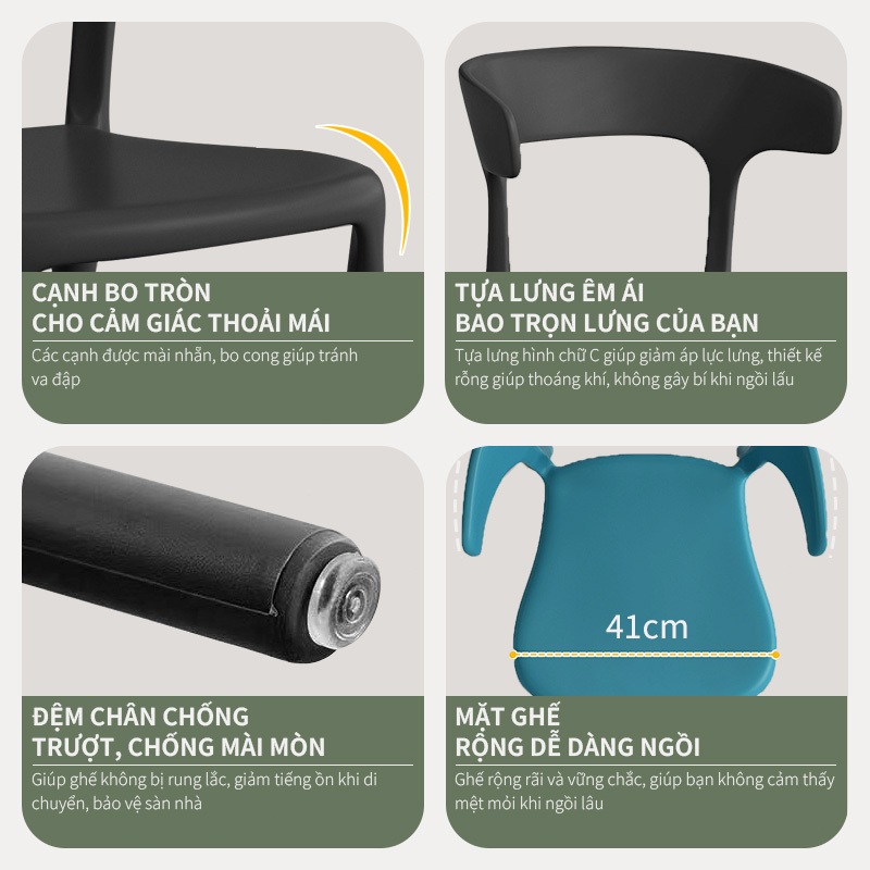 Ghế nhựa bàn ăn văn phòng, Ghế tựa lưng kiểu dáng sang trọng, trọng lượng nhẹ, dễ dàng vệ sinh | BigBuy360 - bigbuy360.vn