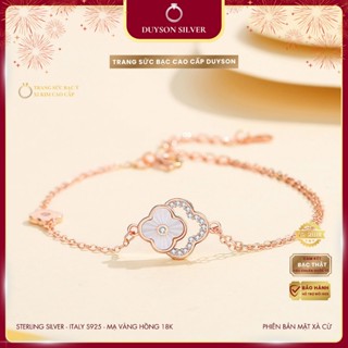 Vòng tay bạc Ý mạ vàng hồng 18K Duyson Silver, Lắc tay cỏ 4 lá đính khảm xà cừ cao cấp LTXK72