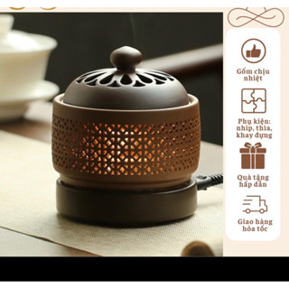 Lư xông trầm điện gốm chịu nhiệt cao cấp, Lư điện xông trầm hương có hẹn giờ chỉnh nhiệt tiện dụng