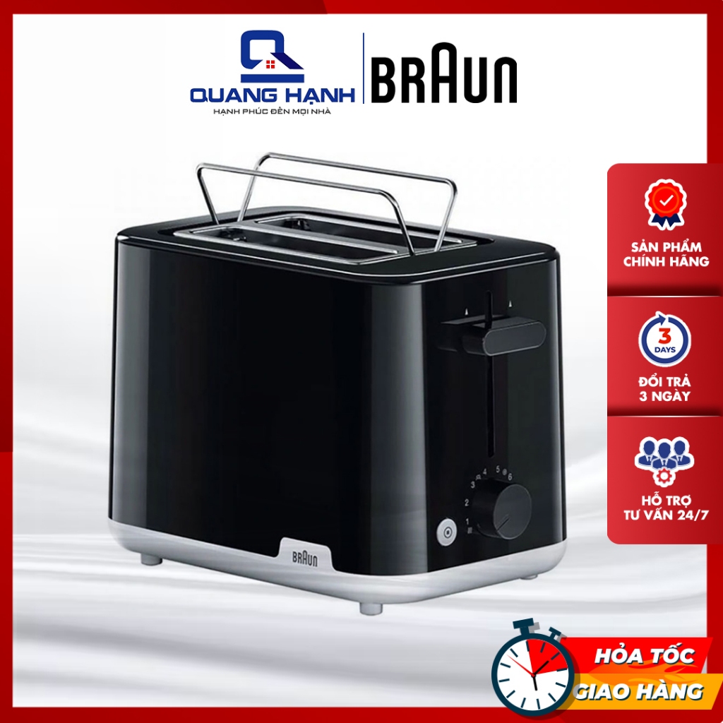 Máy Nướng Bánh Mì Braun HT1010BK - Công Suất 900W, 8 Mức Nhiệt, Bảo Hành 2 Năm Chính Hãng
