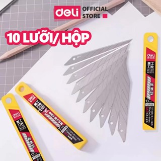 Hộp 10 Chiếc Lưỡi Dao Rọc Giấy Dao Rạch Giấy Deli Cao Cấp Chất Liệu Thép Hợp Kim SK5 Bền Thiết Kế Dễ Sử Dụng Nhỏ Gọn
