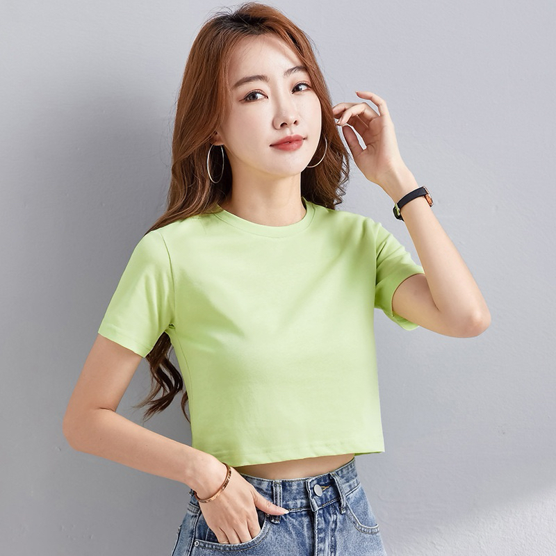 Ao croptop nữ tay ngắn cổ tròn áo trơn không hình in 0002