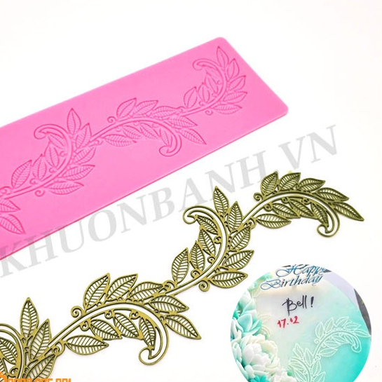 Khuôn ren hình cành lá làm bánh rau câu, tạo hoa văn trang trí mã RL01