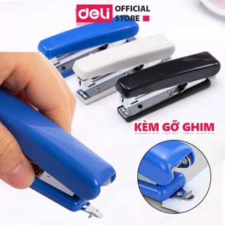 Dập ghim học sinh văn phòng Deli 15 trang tiện lợi, Ghim bấm giấy số 10 màu Xanh/Đen/Trắng