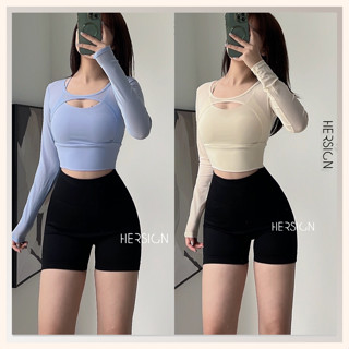 Set đồ tập gym Áo tay dài quần đùi nữ Đồ tập yoga nữ Quần áo chạy bộ tennis HERSIGN-SMIXC28N12