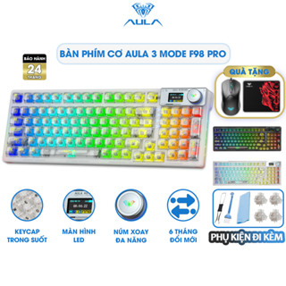 Bàn Phím Cơ 3 Mode AULA F98 PRO Có Màn Hình Led Núm Xoay Keycap Trong Suốt Tùy chỉnh 16 Chế Độ Led