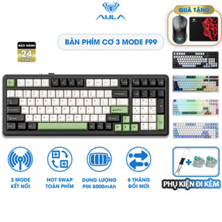 Bàn Phím Cơ Không Dây 3 Mode Kết Nối AULA F99 có Hotswap Gasket Mount Keycap PBT LED RGB Pin 8000mAh