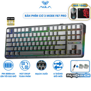 Bàn Phím Cơ 3 Mode AULA F87 PRO Pin 8000mAh Không Dây Mạch Xuôi Hotswap Kết Nối Bluetooth USB 2.4G