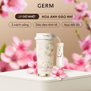 Ly Giữ Nhiệt Cao Cấp GERM Hoa Anh Đào Viền Vàng 500ml - Inox 316 - Quà Tặng Sinh Nhật  - GE-24AW-B85