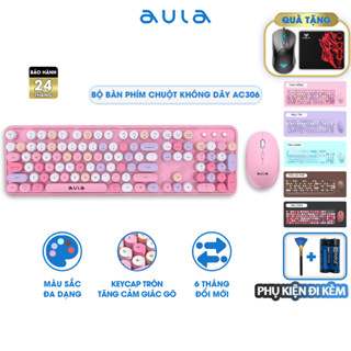 Combo bàn phím chuột không dây AULA AC306 Nhiều màu Giả Cơ máy tính Văn Phòng Phím Tròn Chính Hãng