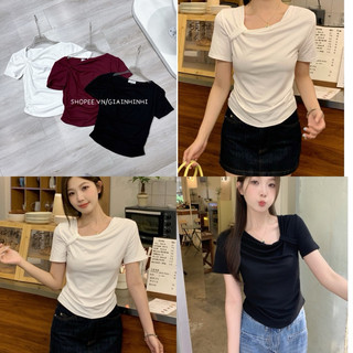  Áo thun kiểu dáng ôm nơ lệch rúm eo Áo kiểu ôm ngắn tay AT6629 - NhiNhi Shop 