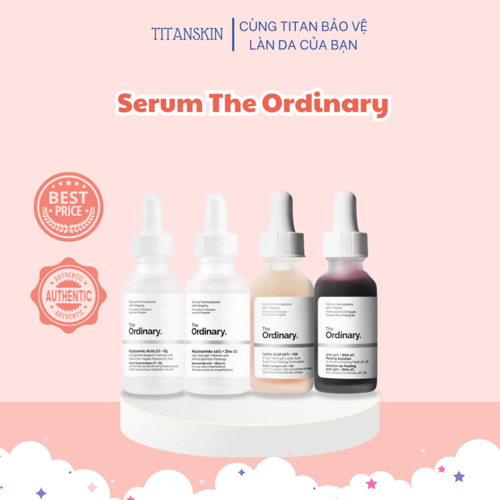 Serum The Ordinary Niacinamide 10%, Hyaluronic Acid 2%, Lactic Acid 10%, AHA 30% + BHA 2% Peeling